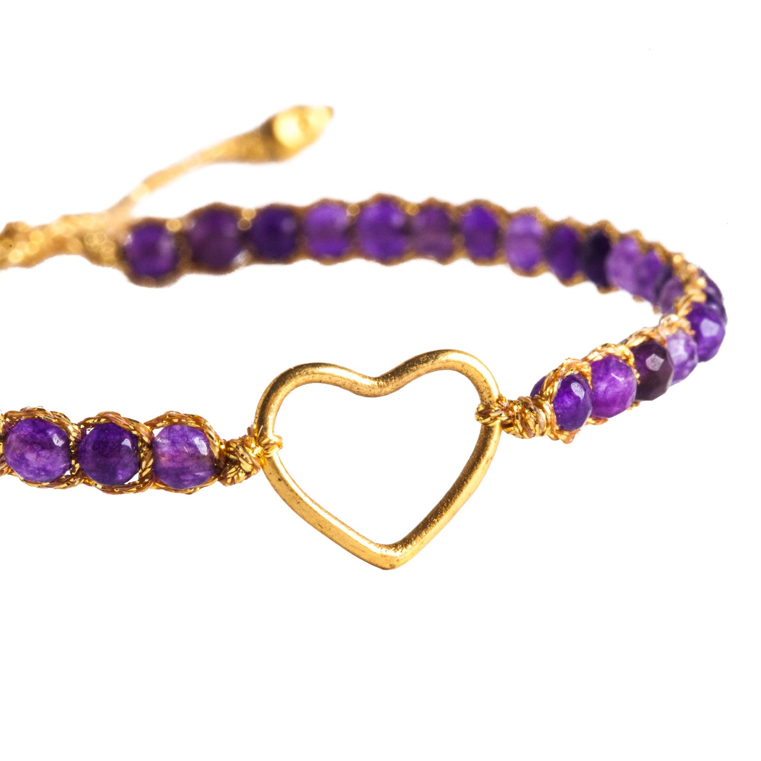 Lila - Jewelry Armband Amethyst-Herz-Armband | Gold | Purple