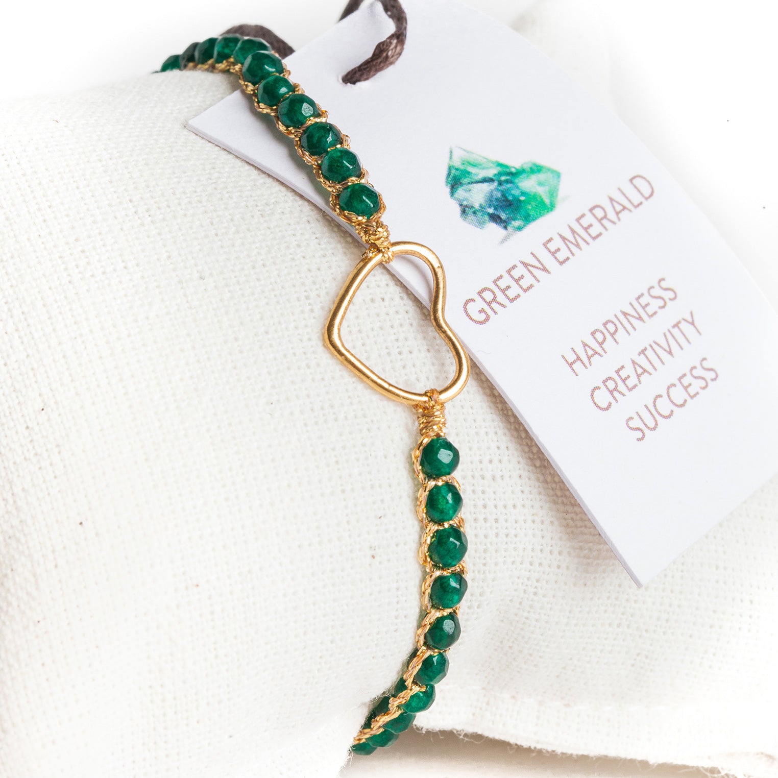 Grün - Jewelry Armband Herz-Armband grüner Smaragd-Achat | Gold | Green