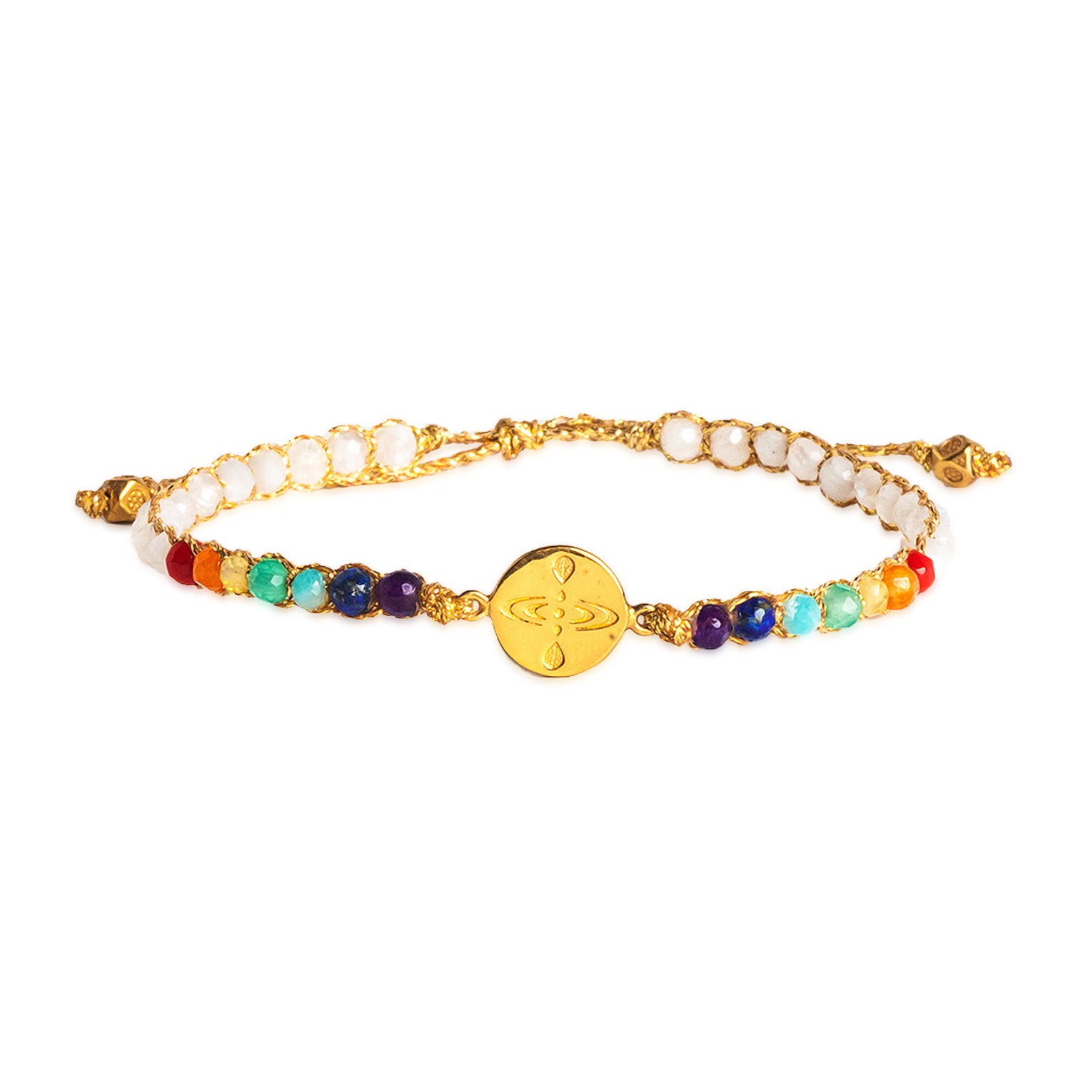 Bunt - Jewelry Armband Achtsamkeit 7 Chakren Mondstein Armband | Gold | Colored