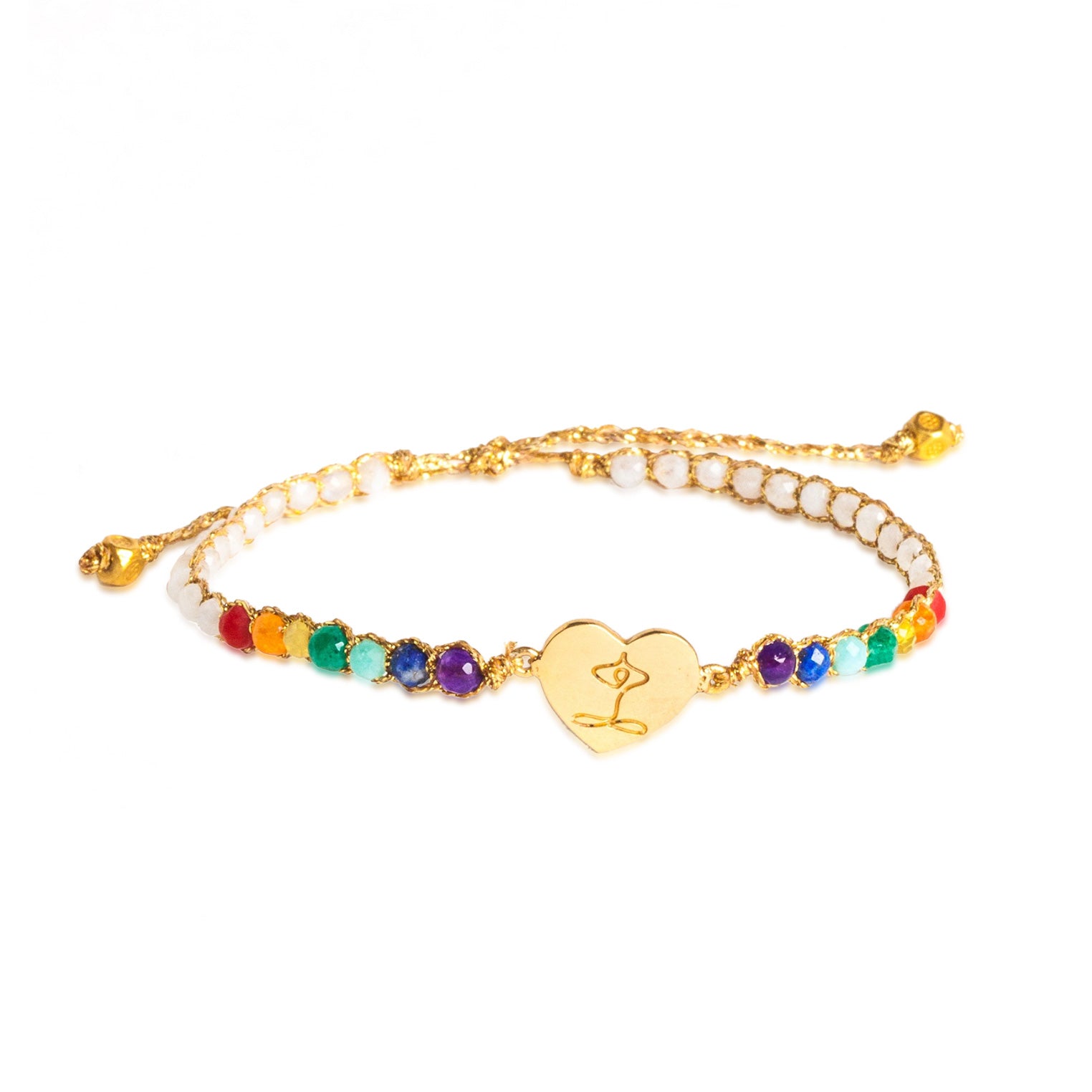 Bunt - Namaste Herz 7 Chakren Mondstein Armband | Gold | Colored