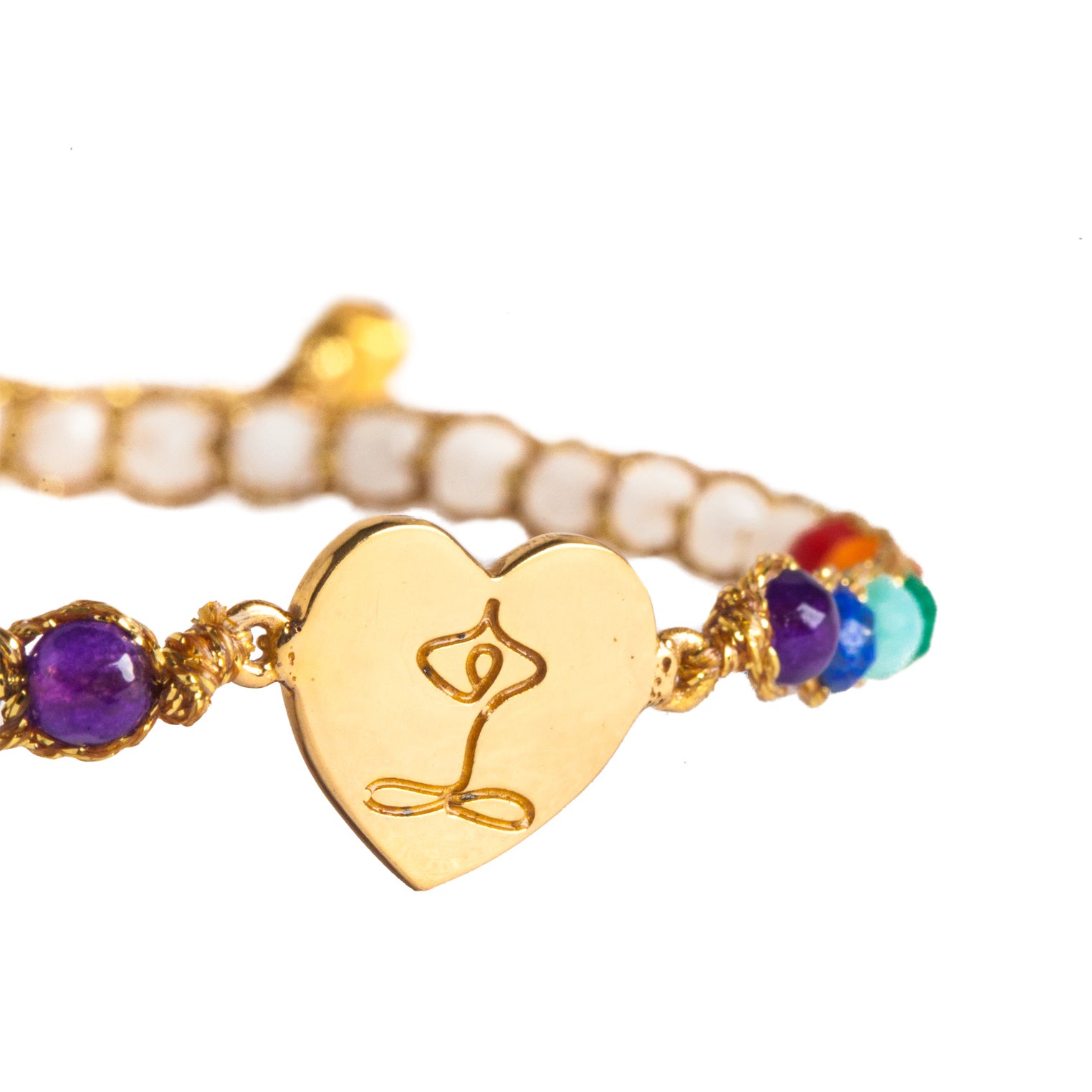 Bunt - Namaste Herz 7 Chakren Mondstein Armband | Gold | Colored