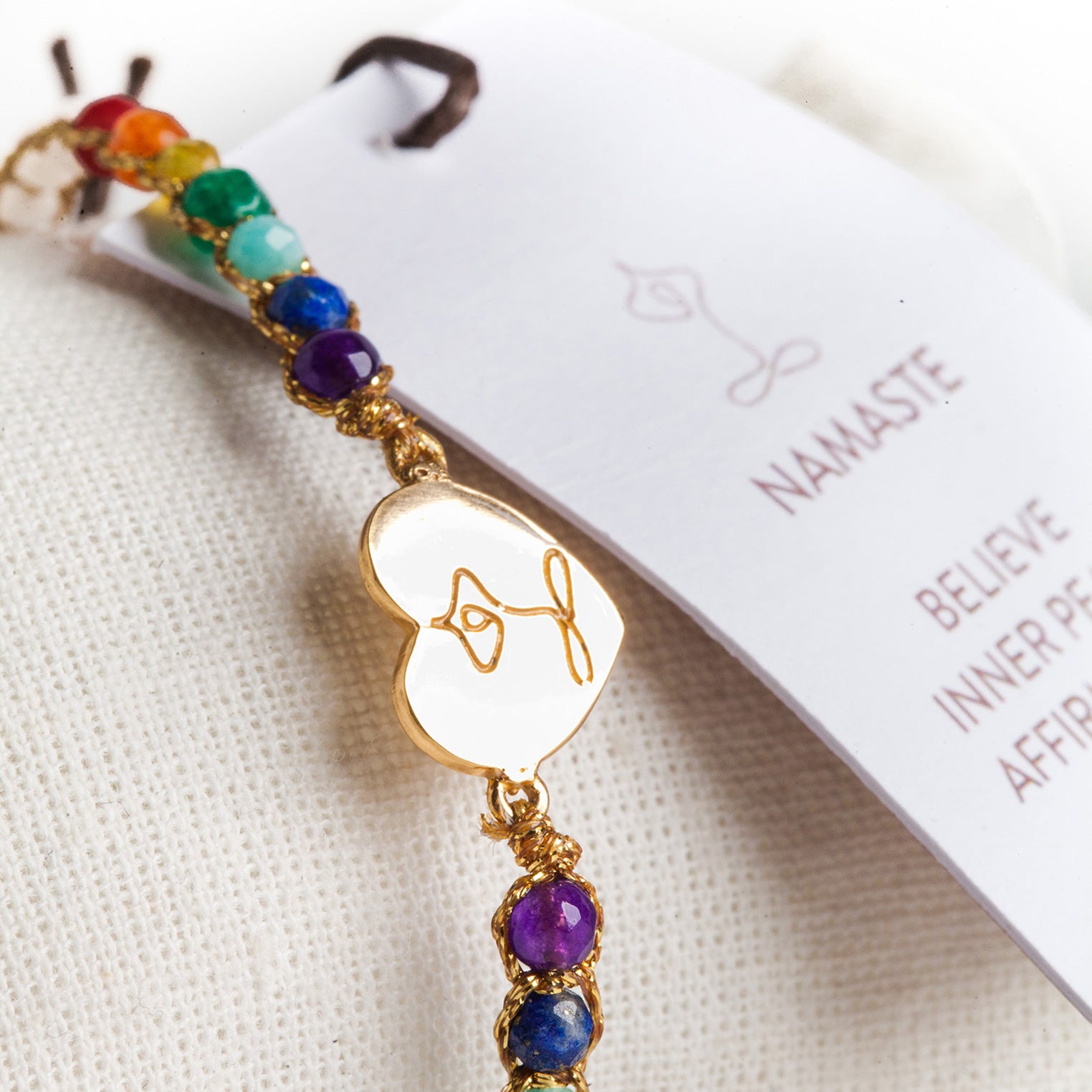 Bunt - Namaste Herz 7 Chakren Mondstein Armband | Gold | Colored